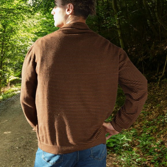 Mens Brown Cashmere Striped Oversized Sweater Relaxed Fit - Picture 5 of 6